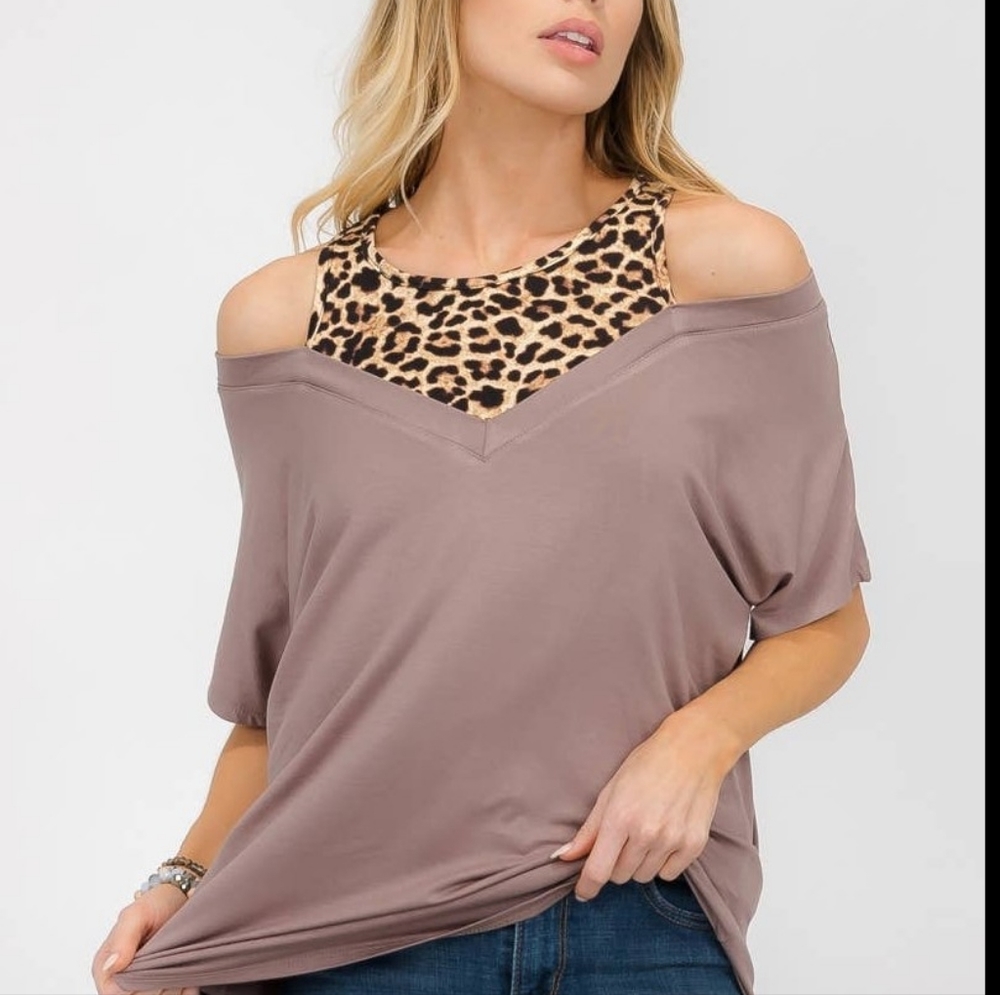 Plus Size, Brand New, Mocha and Animal Print/Leopard Top